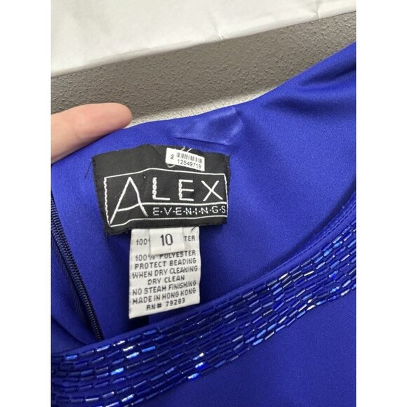 Alex Evenings Maxi Gown Dress Size 10 Set Jacket Blue Beaded Sleeveless Wedding - Picture 8 of 12